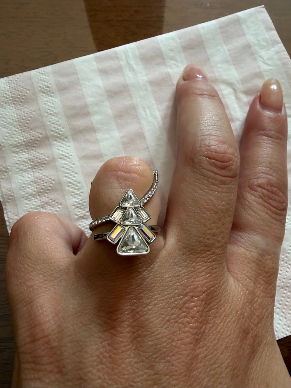 Swarovski Silver Crystal Geometric Statement Ring - Women Jewelry